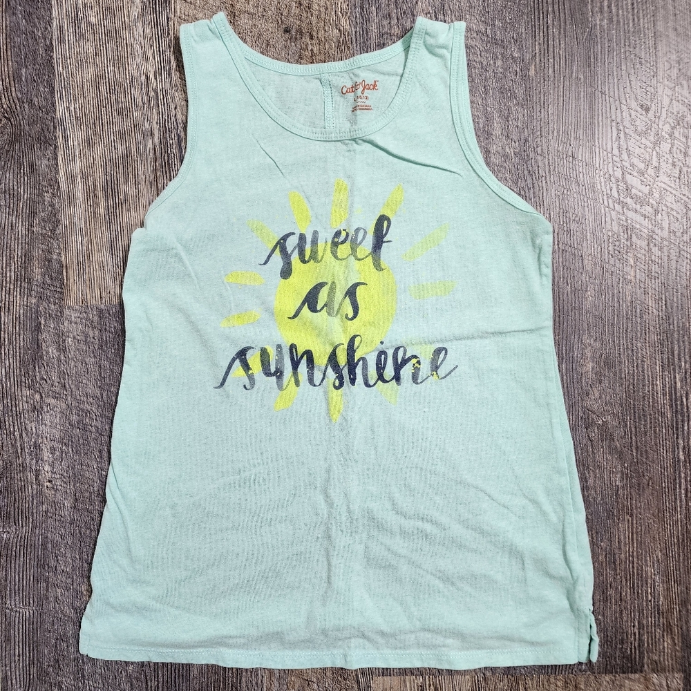 🌺3/$20 Cat & Jack Tank Top Mint Green Sunshine Tee Girls L 10/12